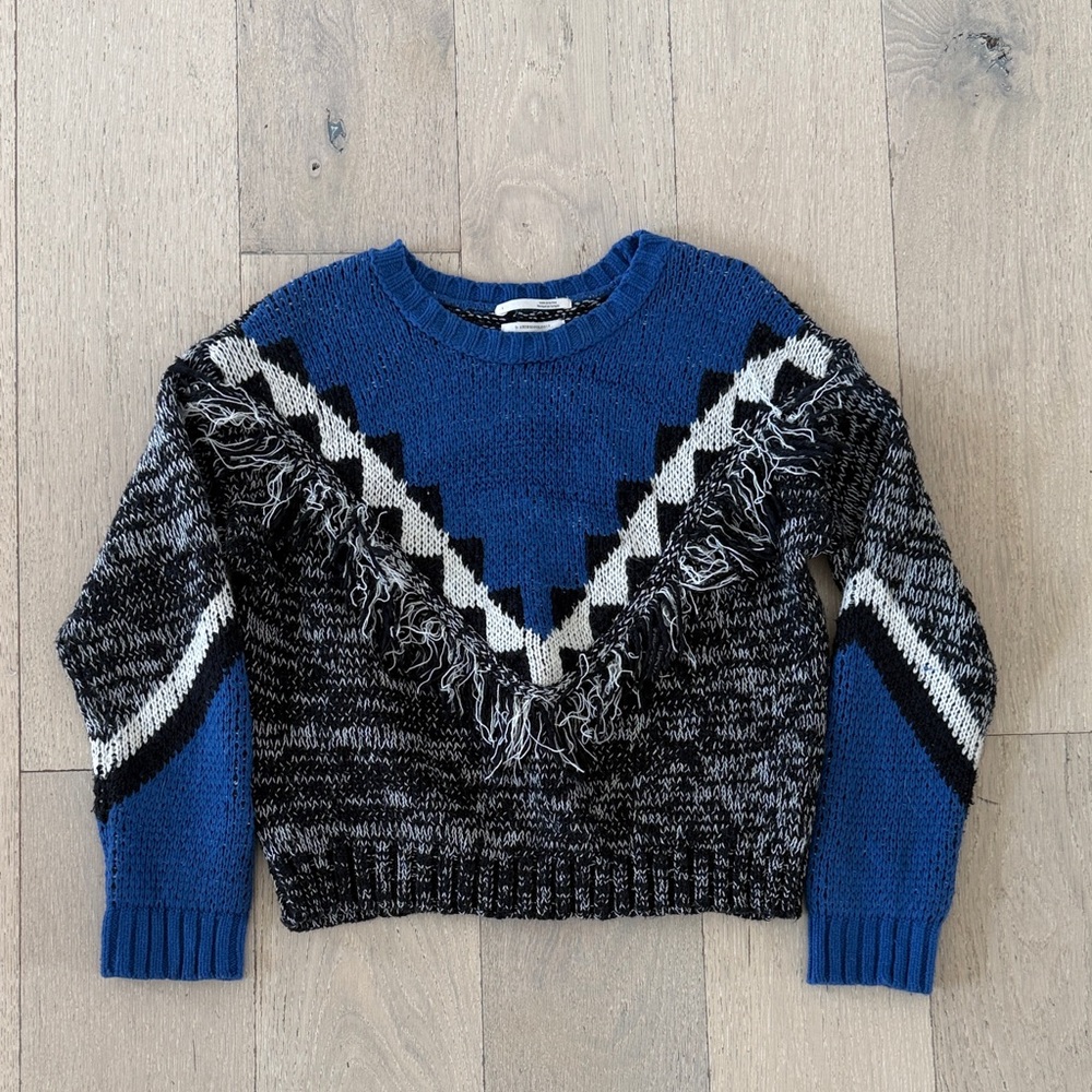 Anthropologie Black and Blue Fringe Women's Sweater